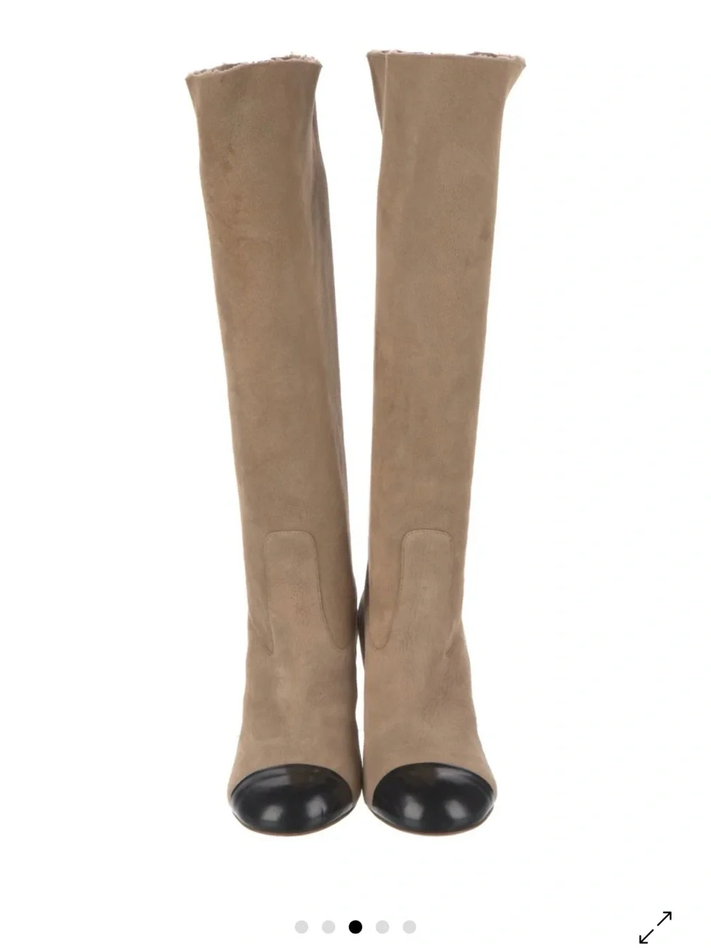 CHANEL Taupe Sued Boots with Black Cap Toe